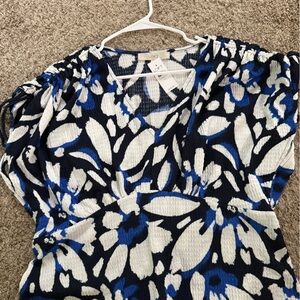 LOFT Navy and White Floral Blouse